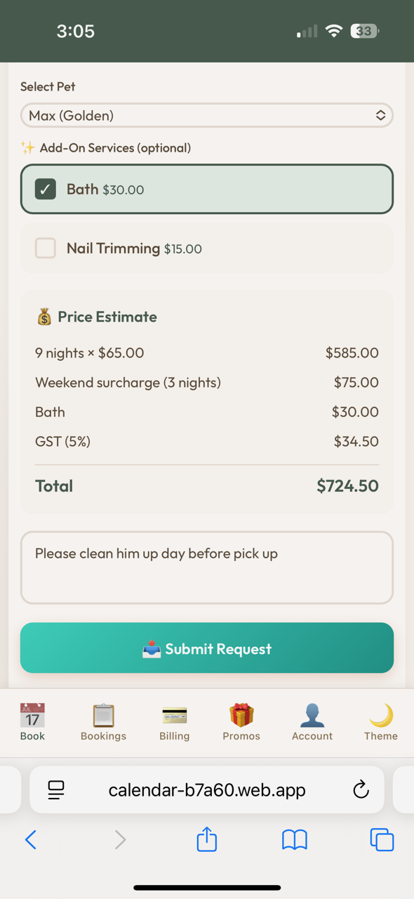 Price estimate and add-ons